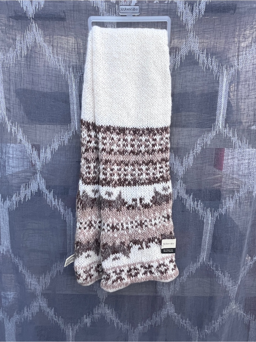 St. John's Bay Cream & Brown Fair Isle Knit Scarf